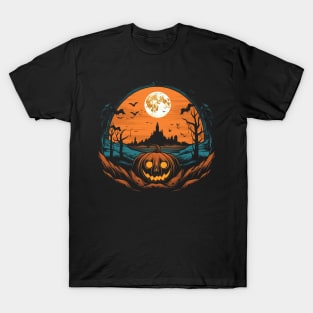 Spooky Halloween - Haunted Forest Shirt - Eerie Art Clothing - "Pumpkin Moon" T-Shirt